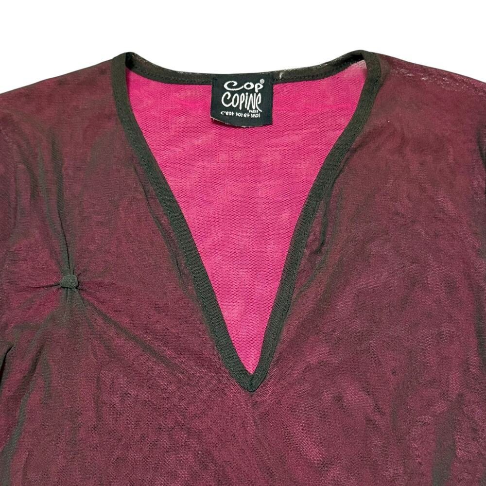 Cop Copine Layered Mesh Top Color Shift Black Pink Lettuce Edge Y2K Size 1 Small - Picture 3 of 14